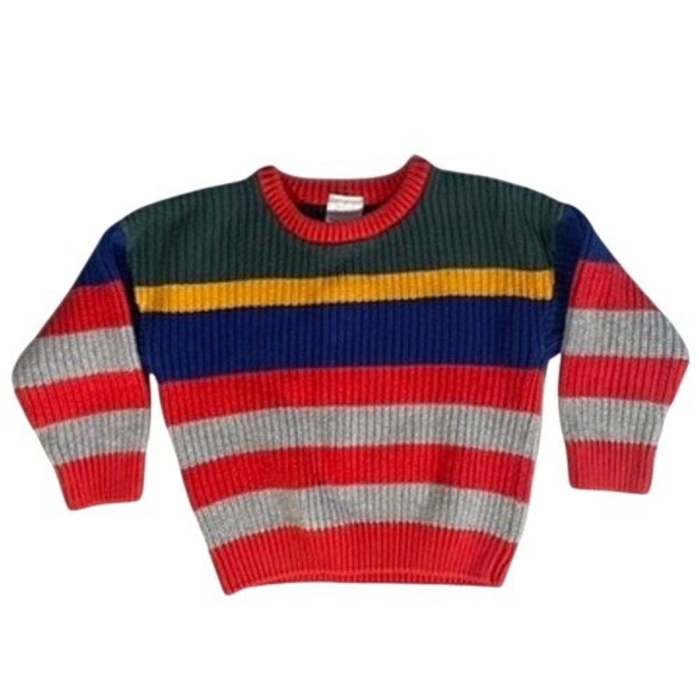 Kids Hannna Andersson Striped Knit Cotton Sweater Size 2T Green Blue Red Yellow